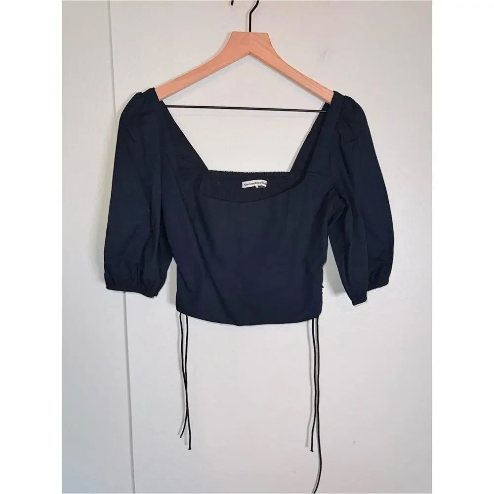 ABERCROMBIE & FITCH cropped puff sleeve corset side lace princess blouse M